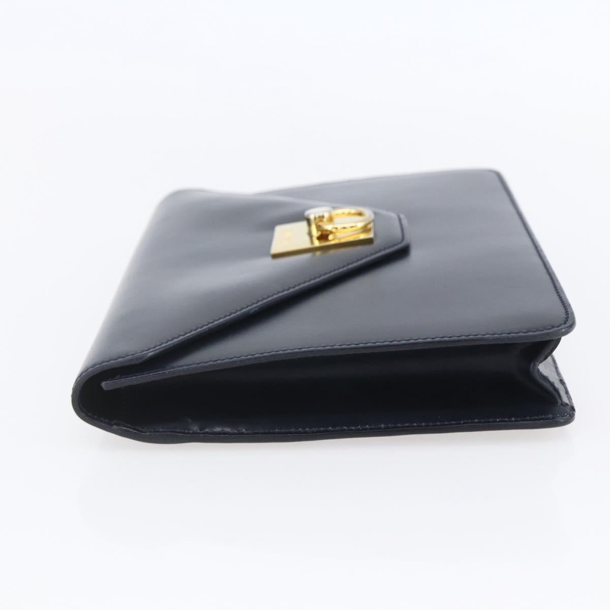 CELINE Clutch Bag Leather Black Gold Auth mr1597