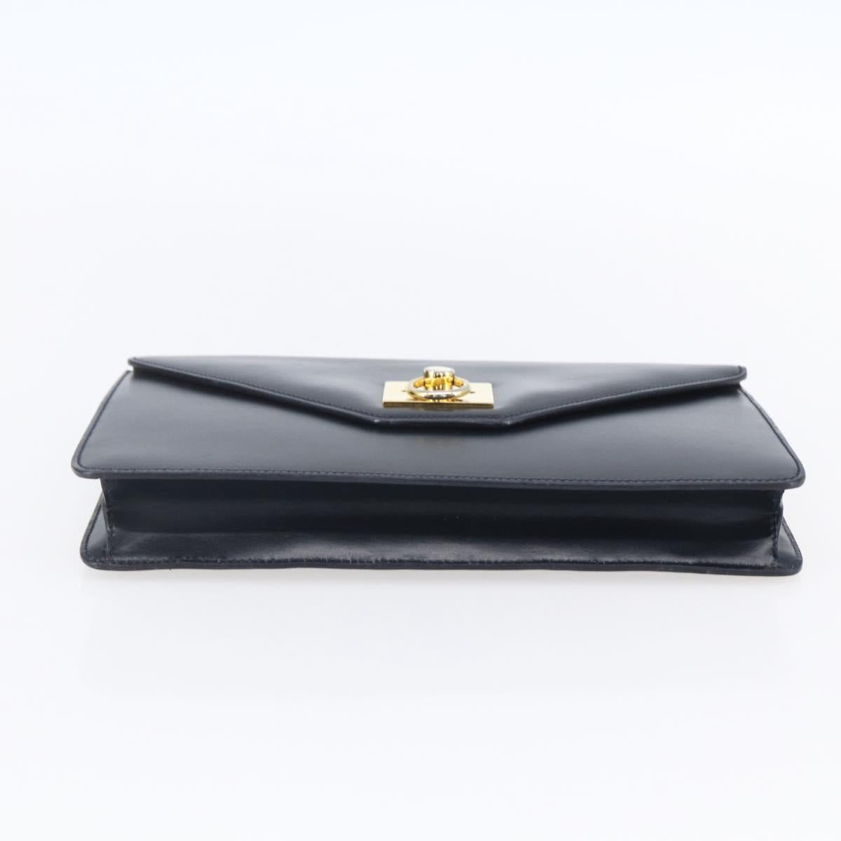 CELINE Clutch Bag Leather Black Gold Auth mr1597