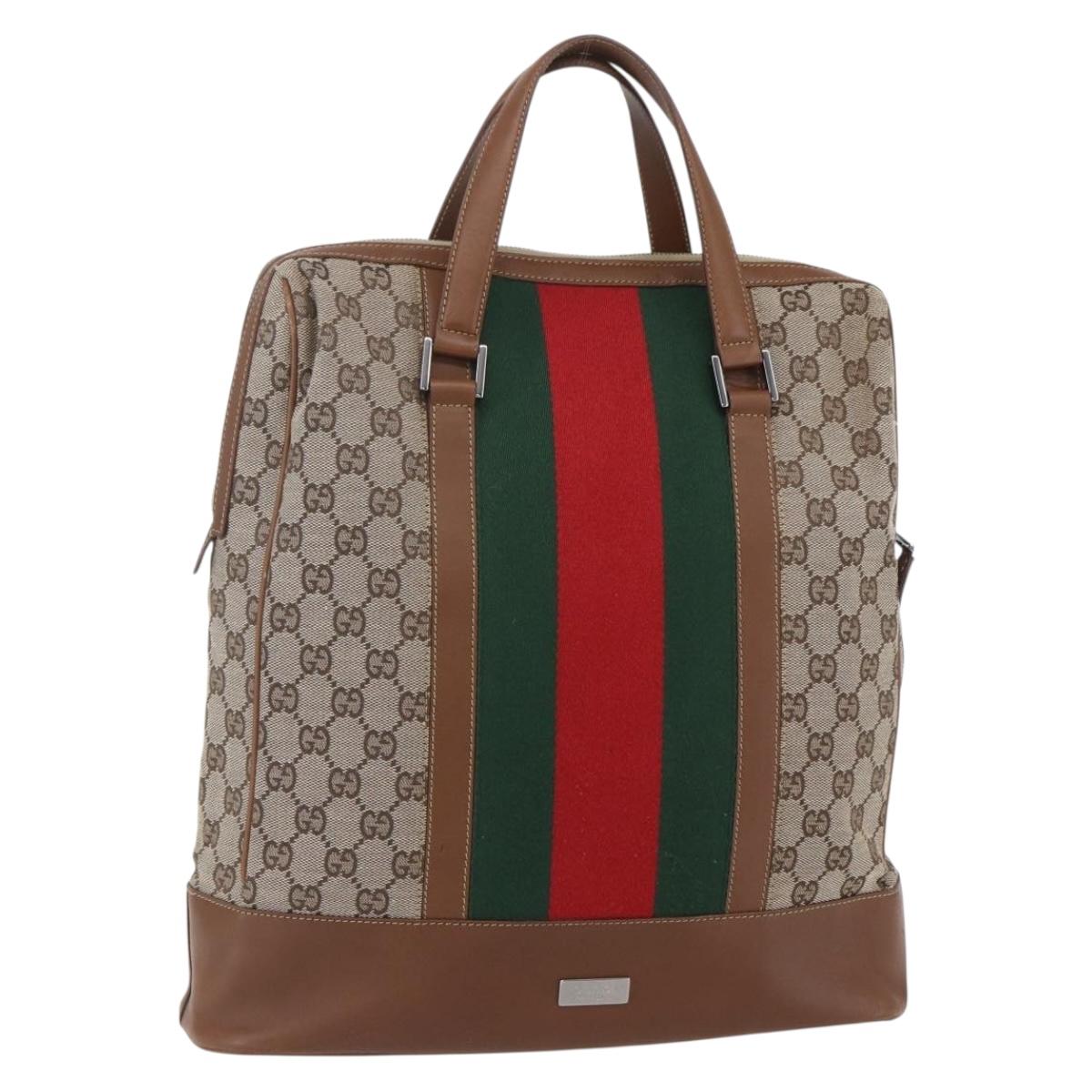 GUCCI GG Canvas Web Sherry Line special edition Hand Bag Beige Gold Auth mr1598