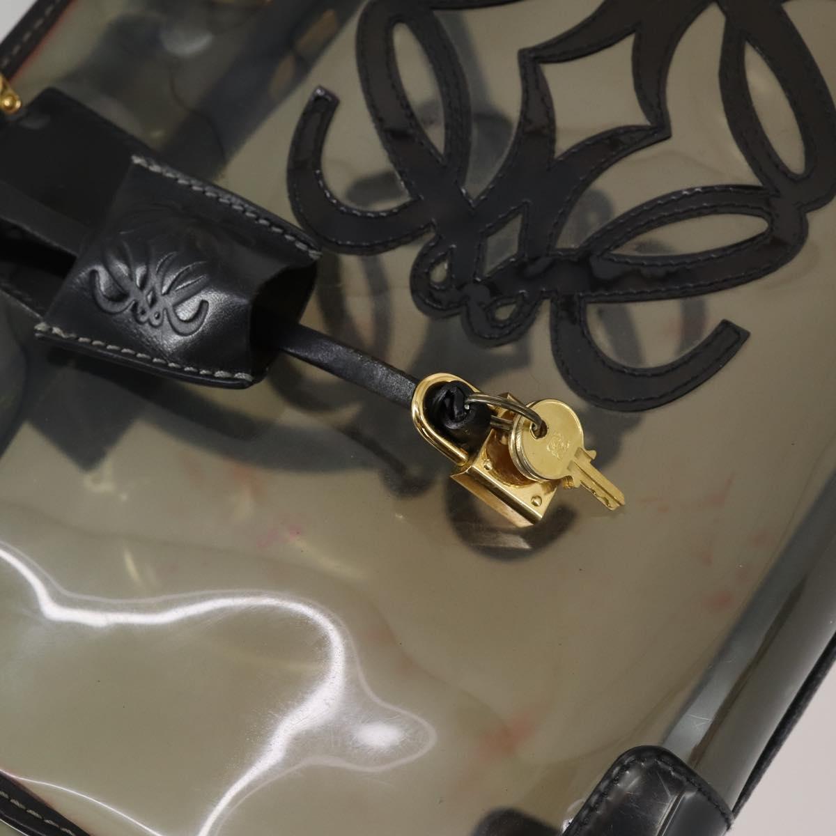 LOEWE Anagram Amazona 36 Hand Bag Vinyl Leather Black Gold Auth mr1599