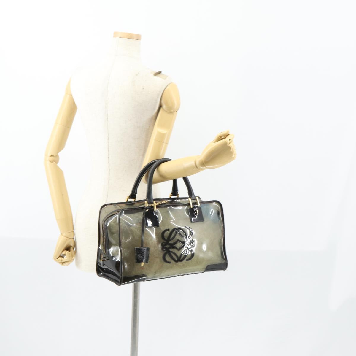 LOEWE Anagram Amazona 36 Hand Bag Vinyl Leather Black Gold Auth mr1599