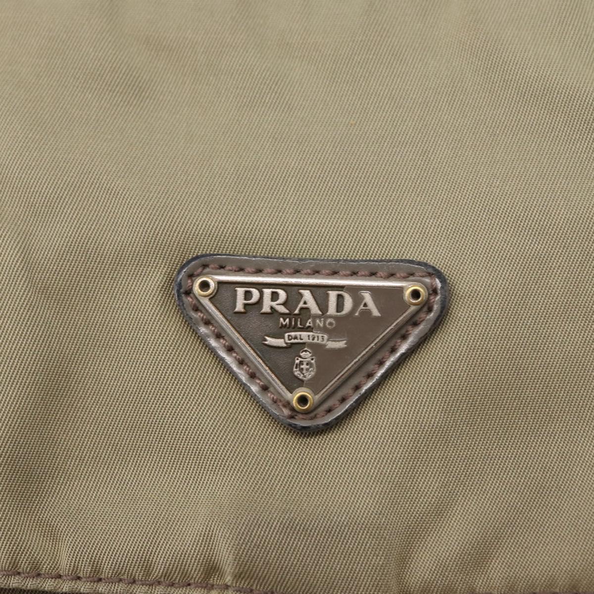 PRADA Shoulder Bag Nylon Khaki Silver Auth mr1600