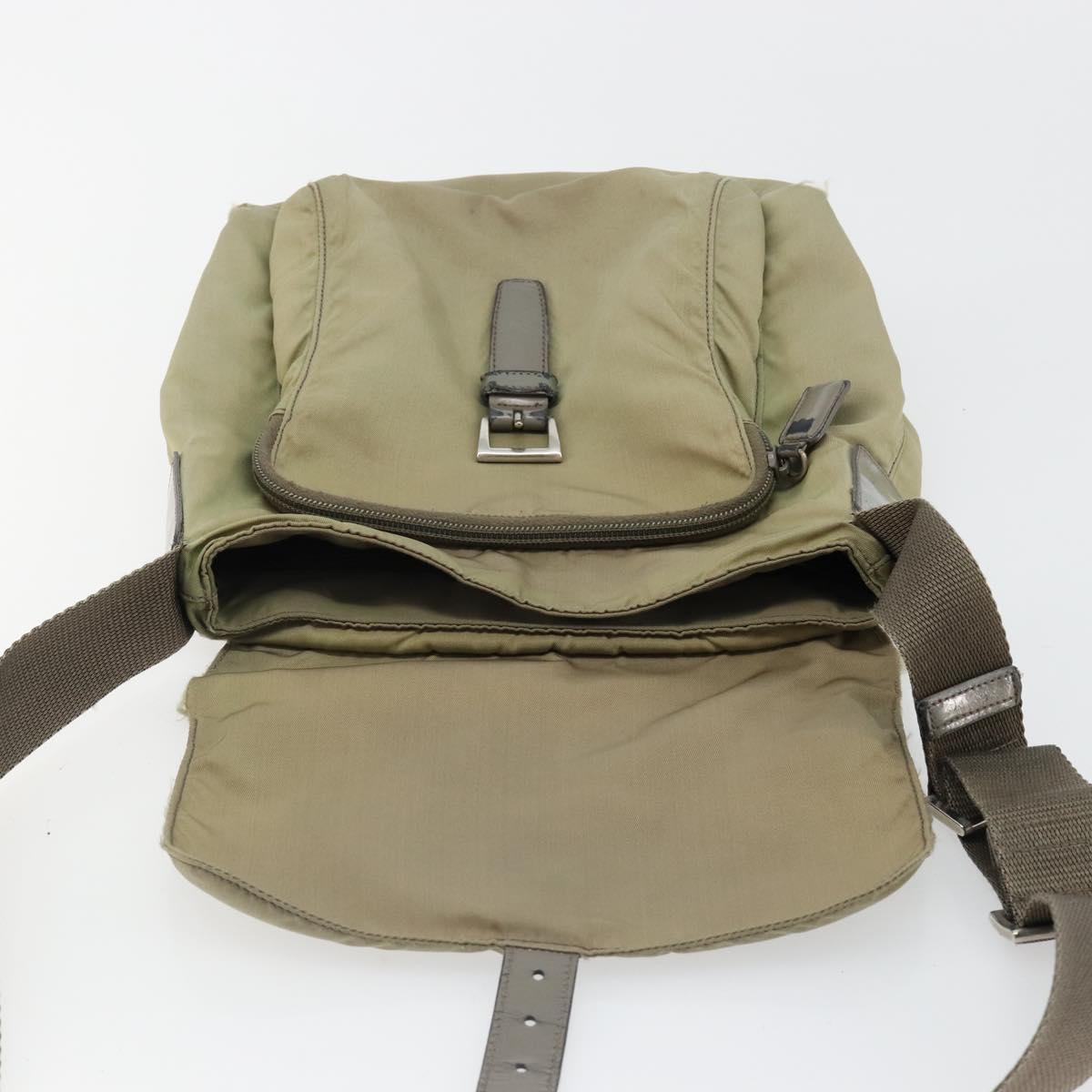PRADA Shoulder Bag Nylon Khaki Silver Auth mr1600