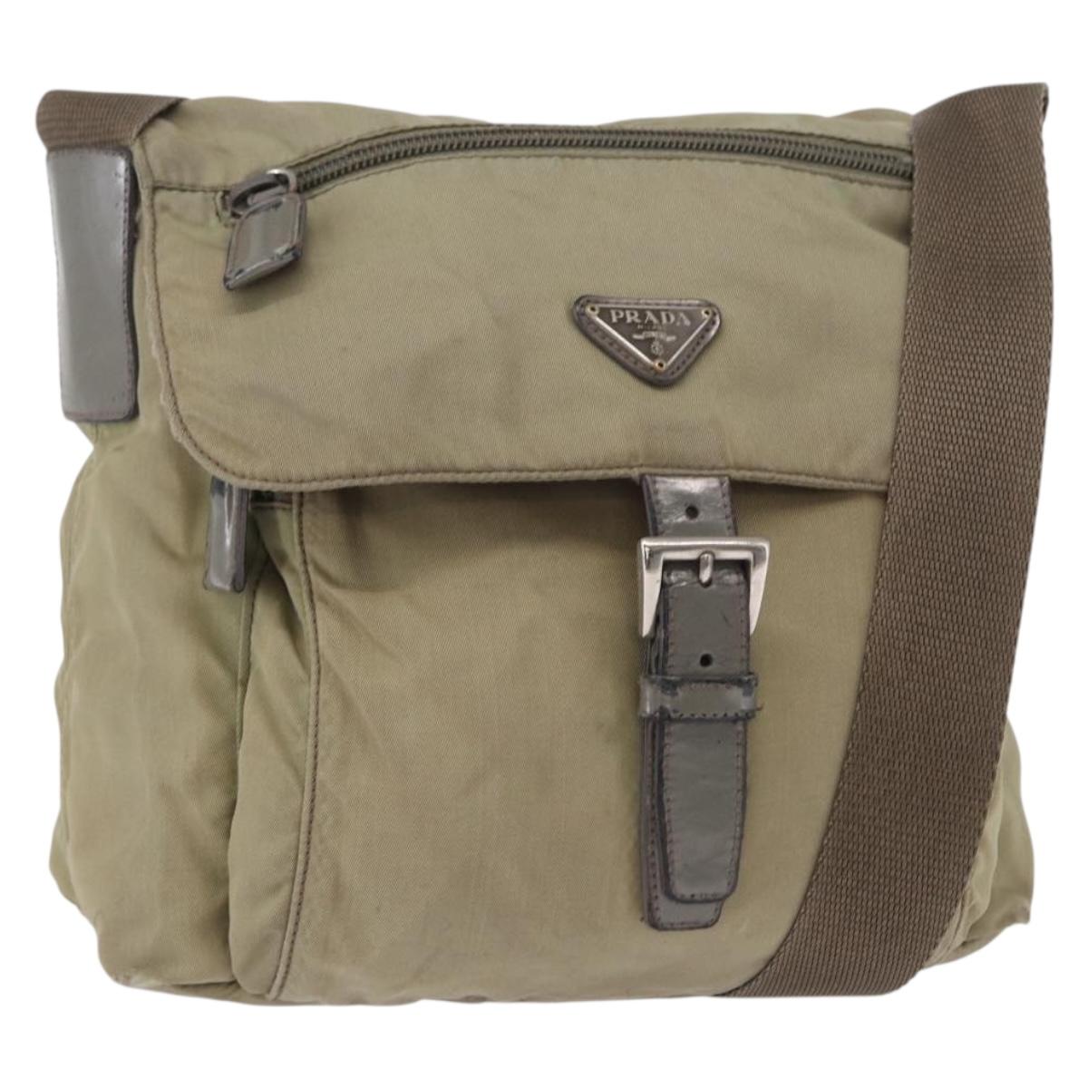 PRADA Shoulder Bag Nylon Khaki Silver Auth mr1600