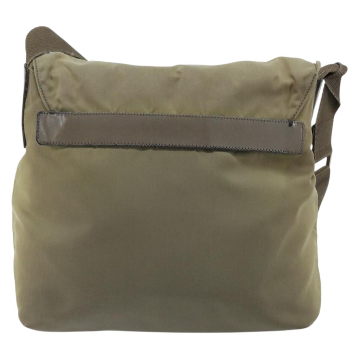 PRADA Shoulder Bag Nylon Khaki Silver Auth mr1600