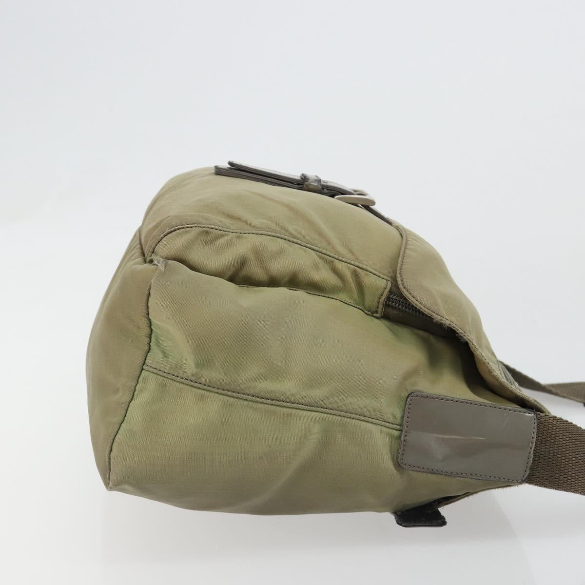 PRADA Shoulder Bag Nylon Khaki Silver Auth mr1600