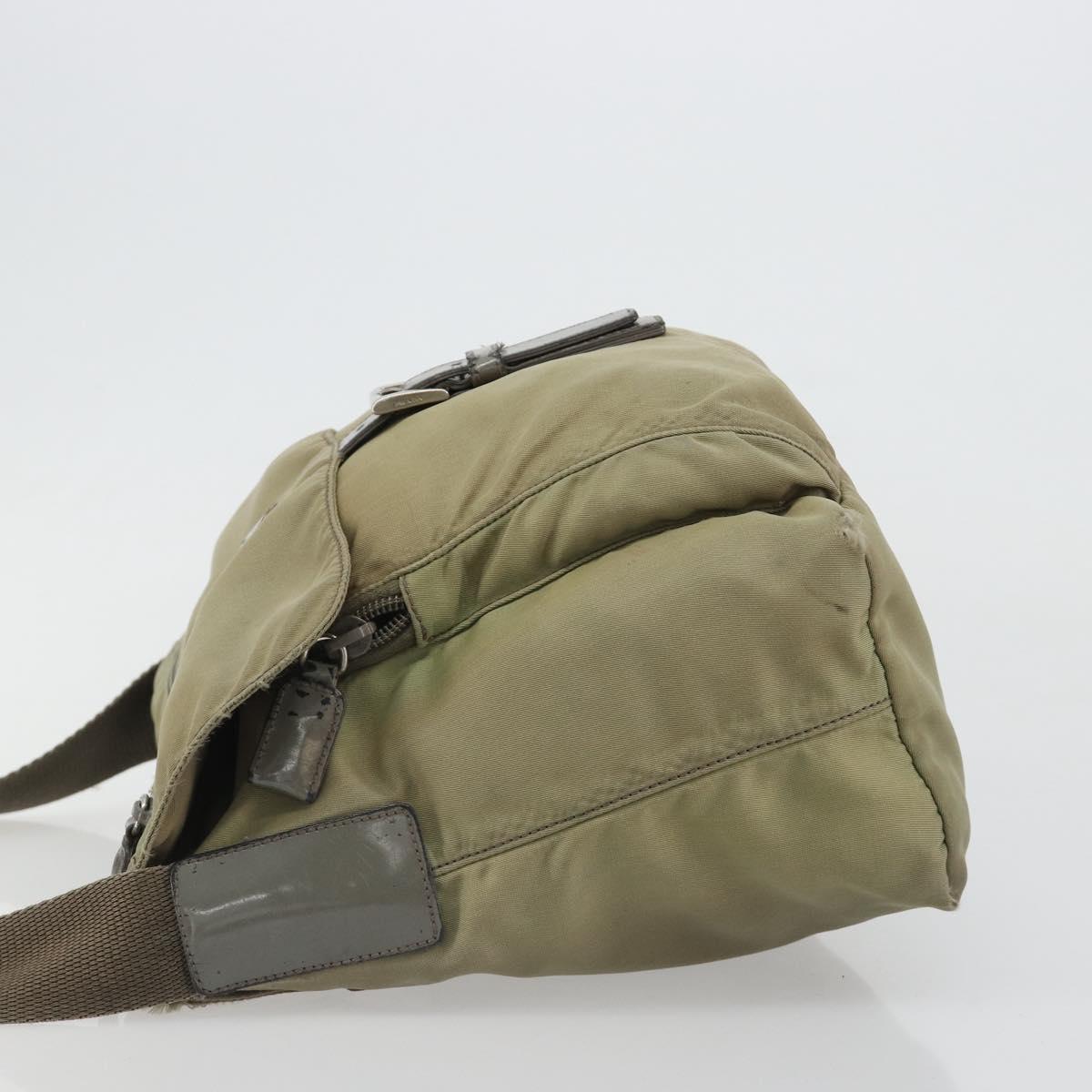 PRADA Shoulder Bag Nylon Khaki Silver Auth mr1600