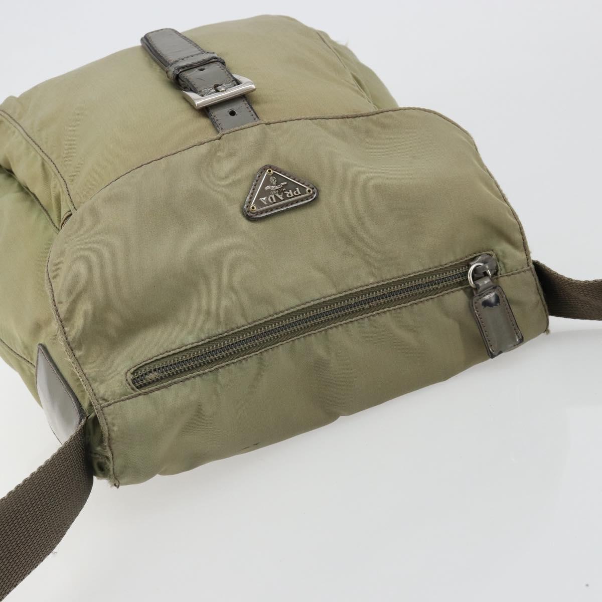 PRADA Shoulder Bag Nylon Khaki Silver Auth mr1600