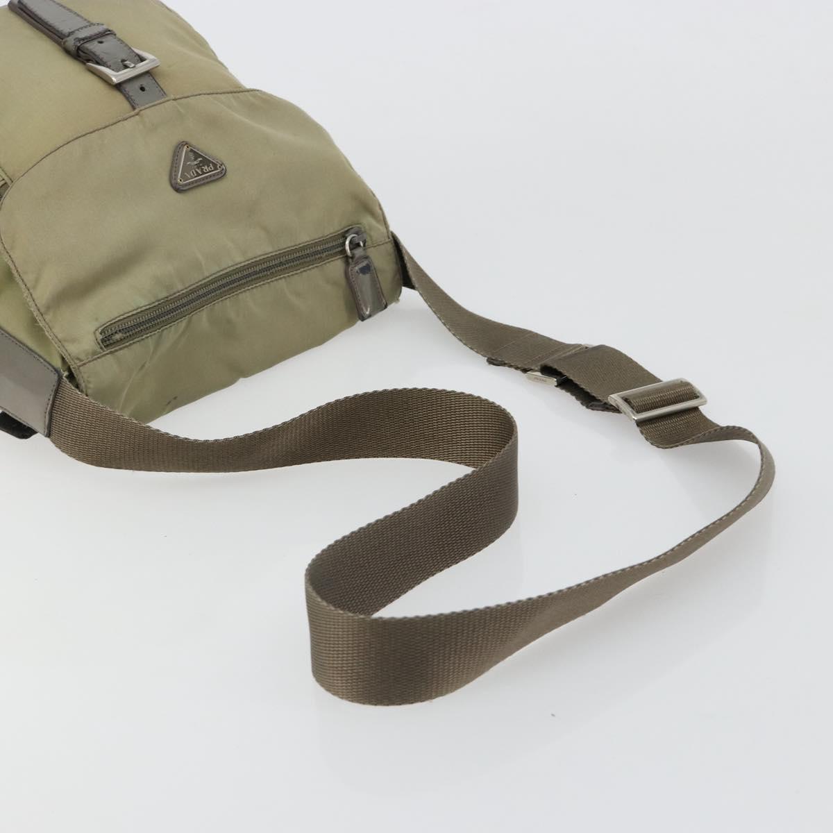 PRADA Shoulder Bag Nylon Khaki Silver Auth mr1600