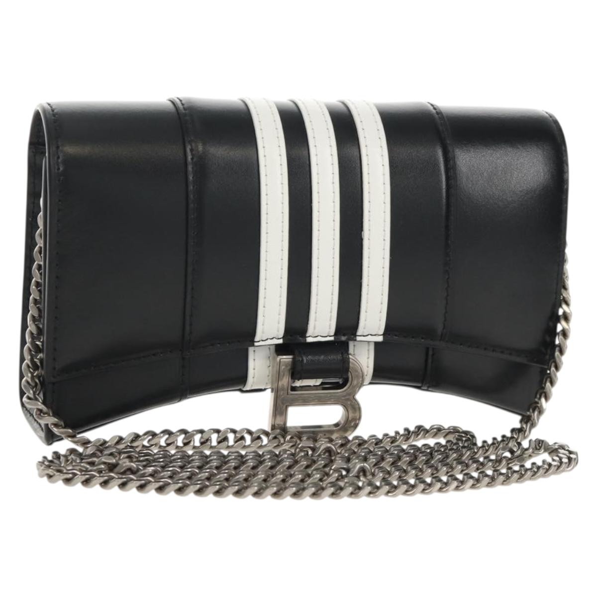 BALENCIAGA Adidas collaboration Chain Bag Leather Black 656050 Auth mr1601M
