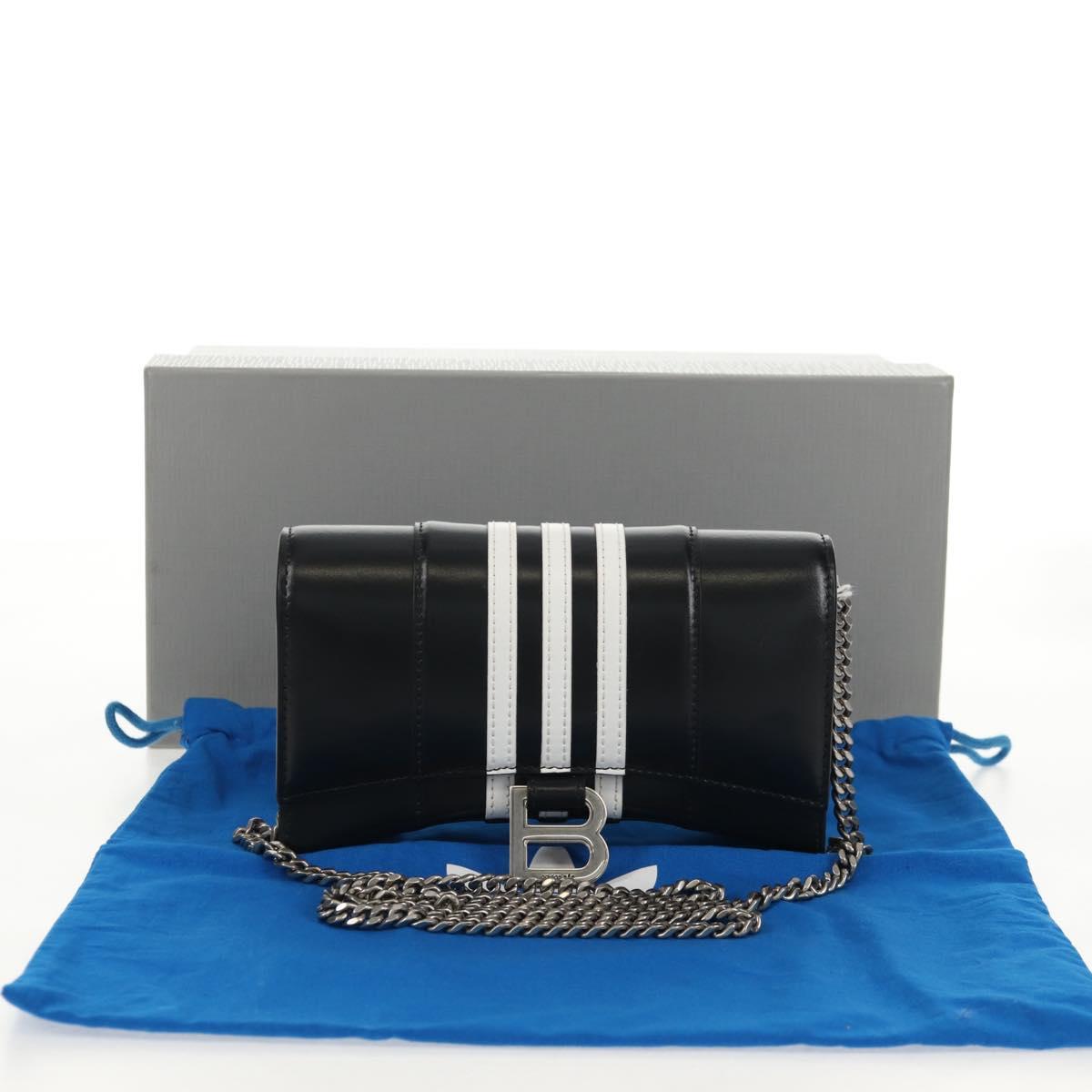 BALENCIAGA Adidas collaboration Chain Bag Leather Black 656050 Auth mr1601M