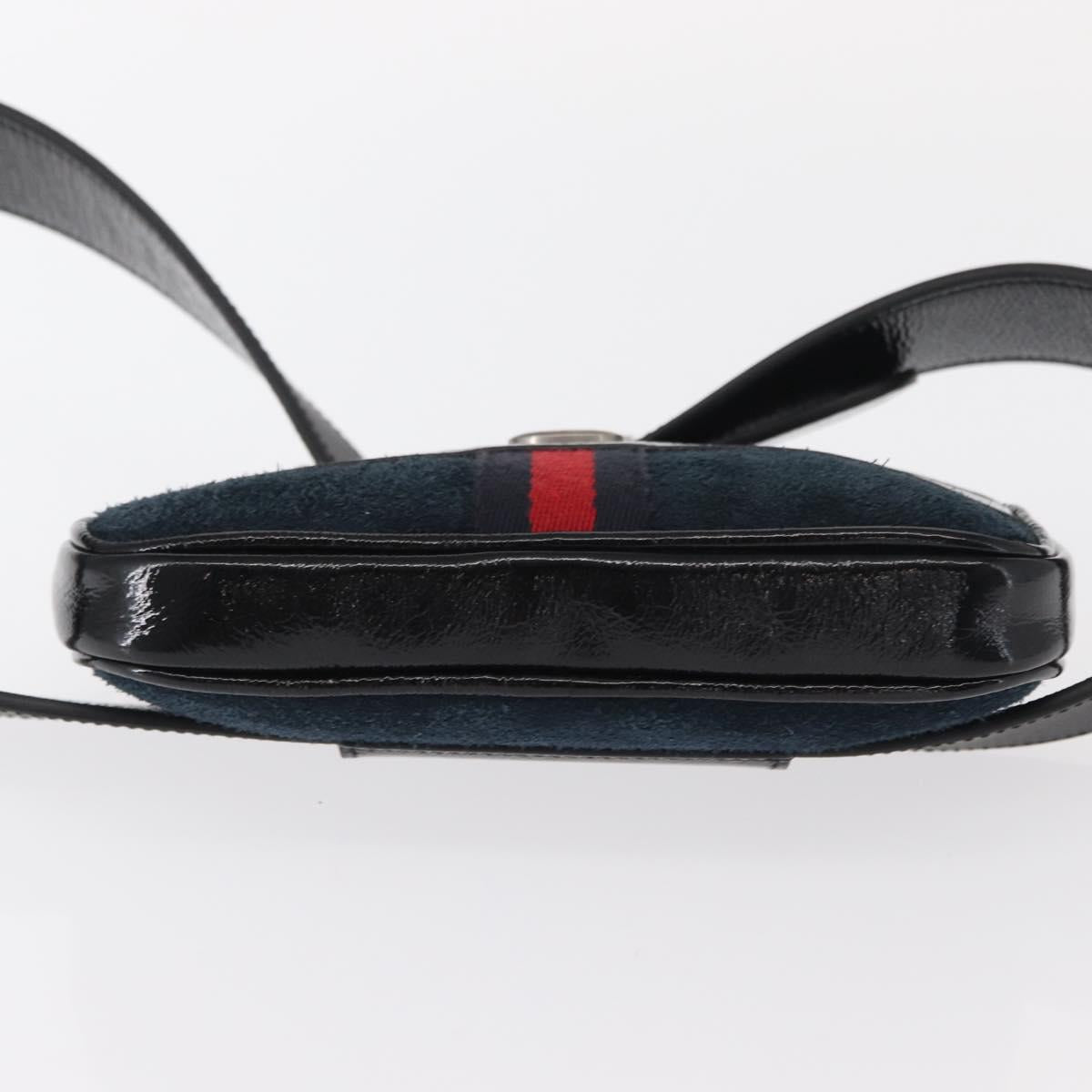 GUCCI Sherry Line Waist Bag Suede Enamel Navy gold 519308 Auth mr1606