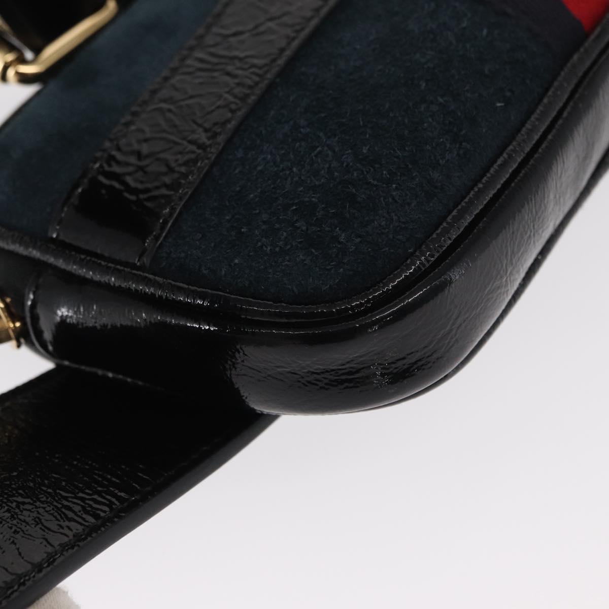 GUCCI Sherry Line Waist Bag Suede Enamel Navy gold 519308 Auth mr1606