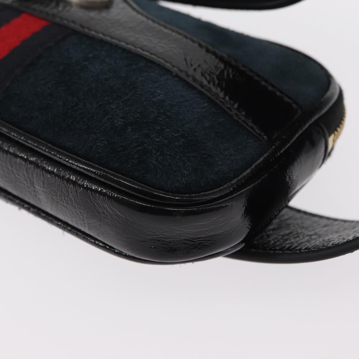 GUCCI Sherry Line Waist Bag Suede Enamel Navy gold 519308 Auth mr1606