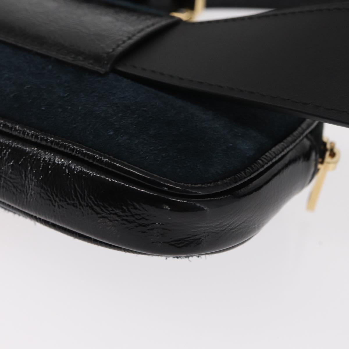 GUCCI Sherry Line Waist Bag Suede Enamel Navy gold 519308 Auth mr1606