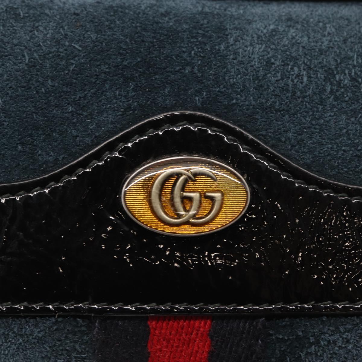 GUCCI Sherry Line Waist Bag Suede Enamel Navy gold 519308 Auth mr1606