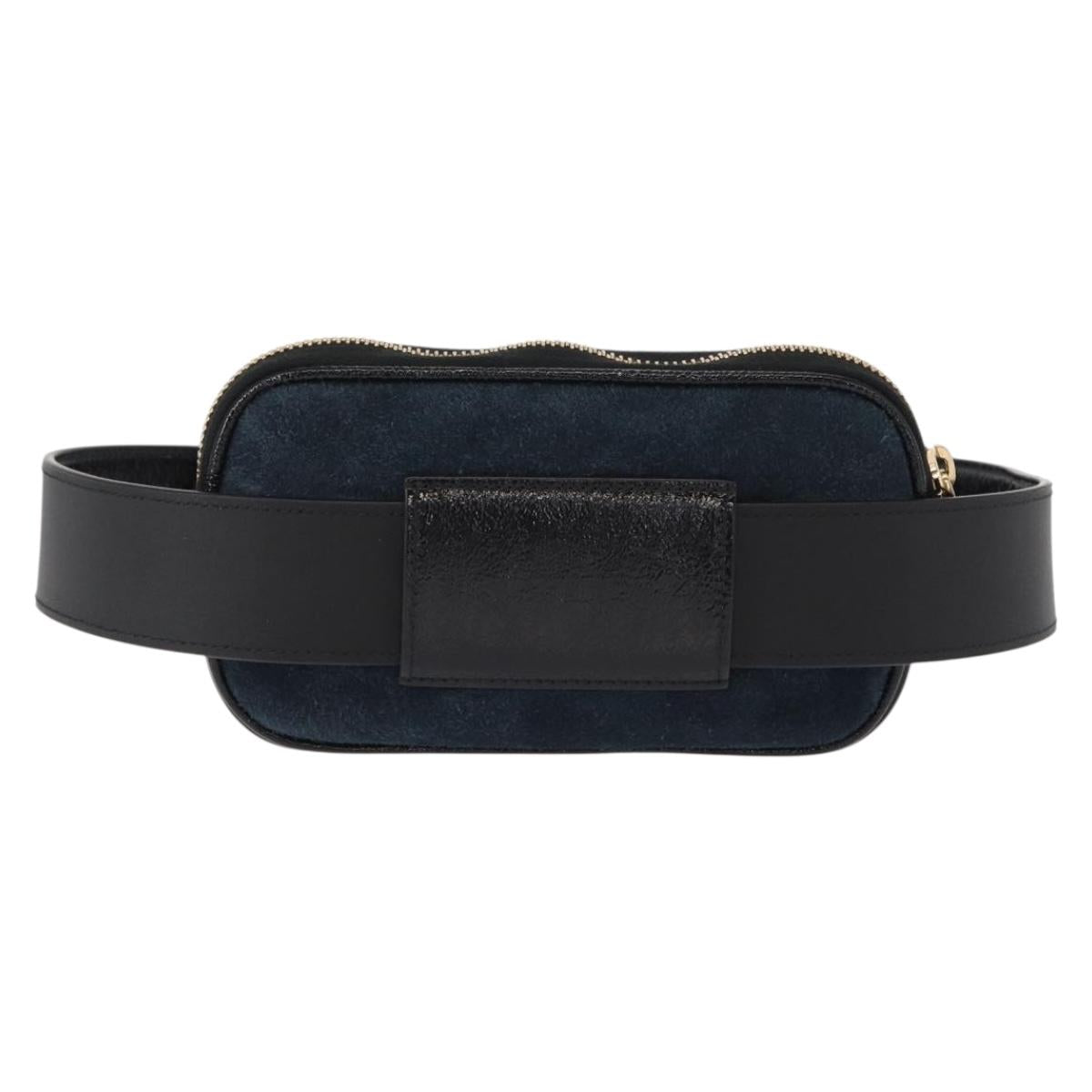 GUCCI Sherry Line Waist Bag Suede Enamel Navy gold 519308 Auth mr1606