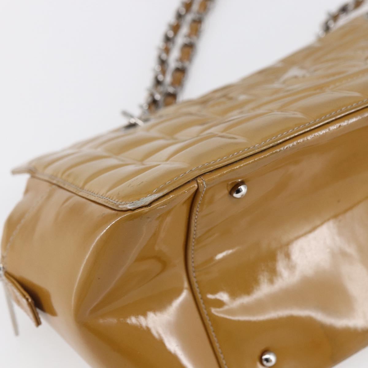 CHANEL Chain Shoulder Bag Patent leather Yellow Silver CC Auth mr1607