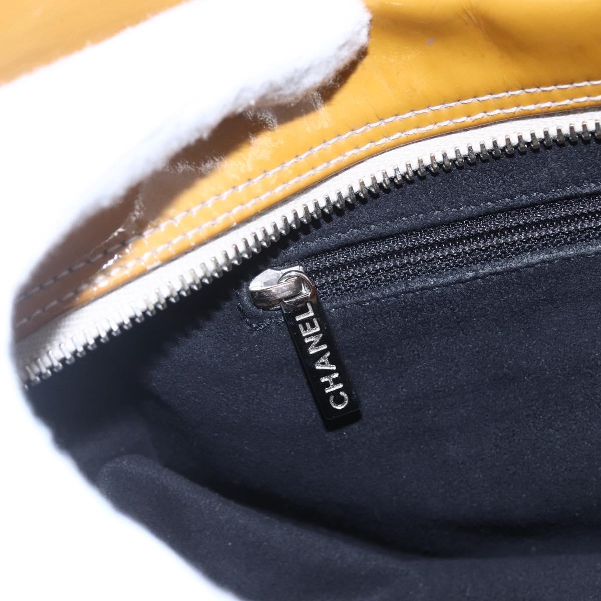 CHANEL Chain Shoulder Bag Patent leather Yellow Silver CC Auth mr1607