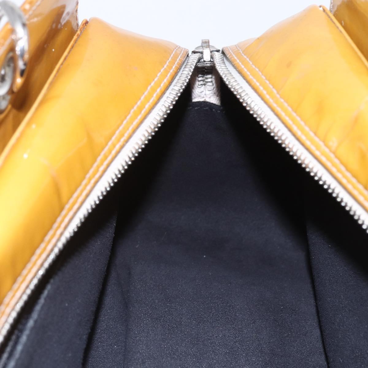 CHANEL Chain Shoulder Bag Patent leather Yellow Silver CC Auth mr1607