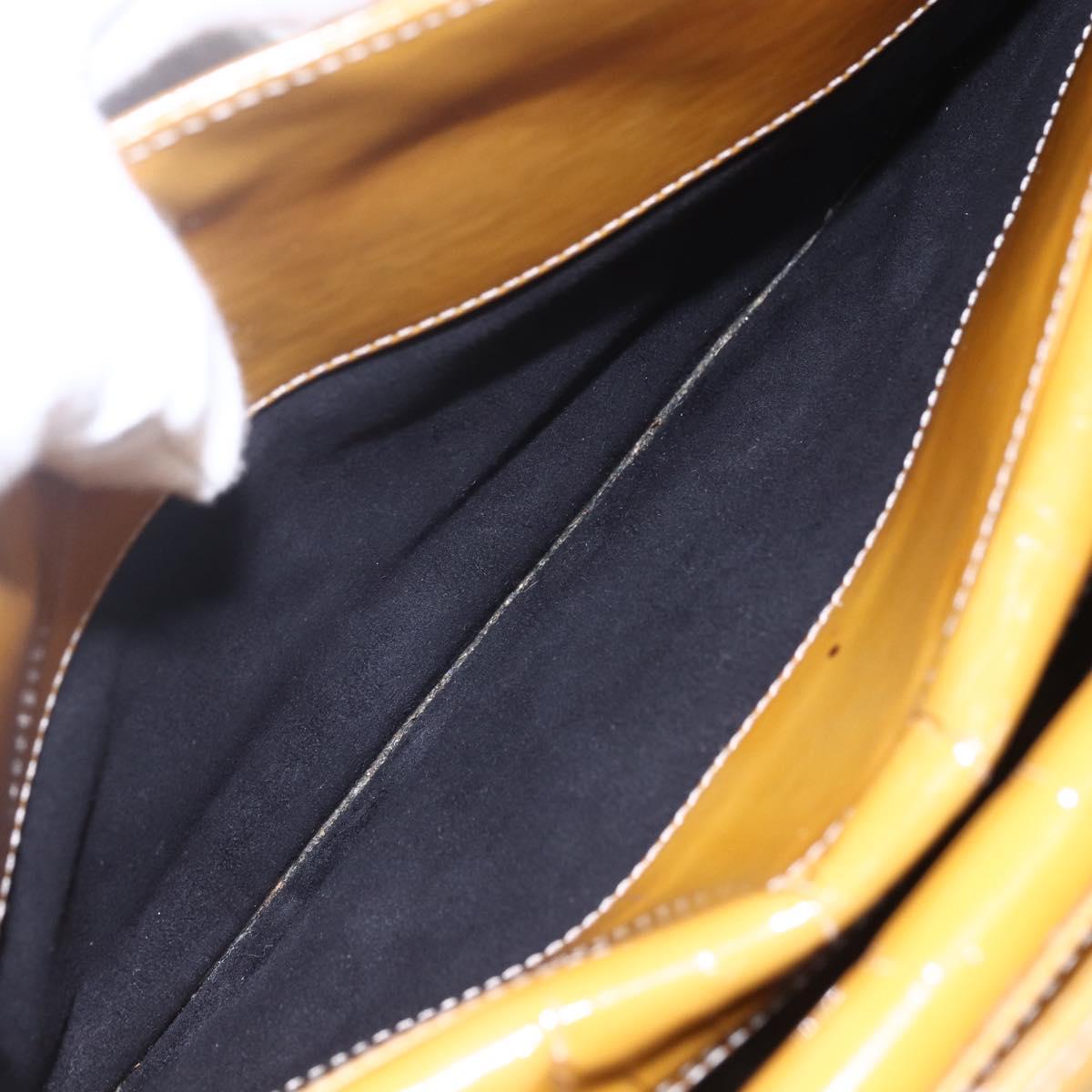 CHANEL Chain Shoulder Bag Patent leather Yellow Silver CC Auth mr1607