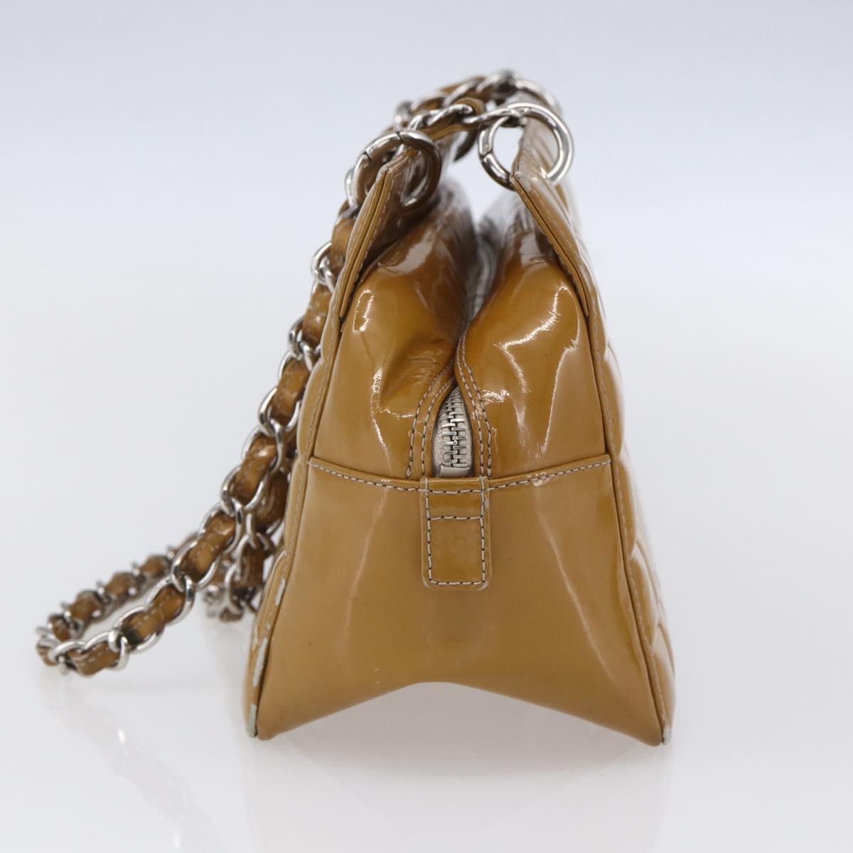 CHANEL Chain Shoulder Bag Patent leather Yellow Silver CC Auth mr1607