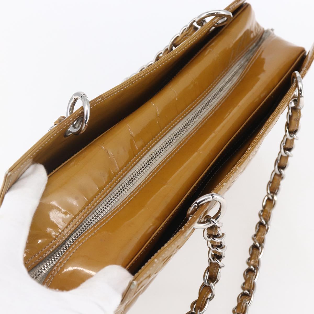 CHANEL Chain Shoulder Bag Patent leather Yellow Silver CC Auth mr1607