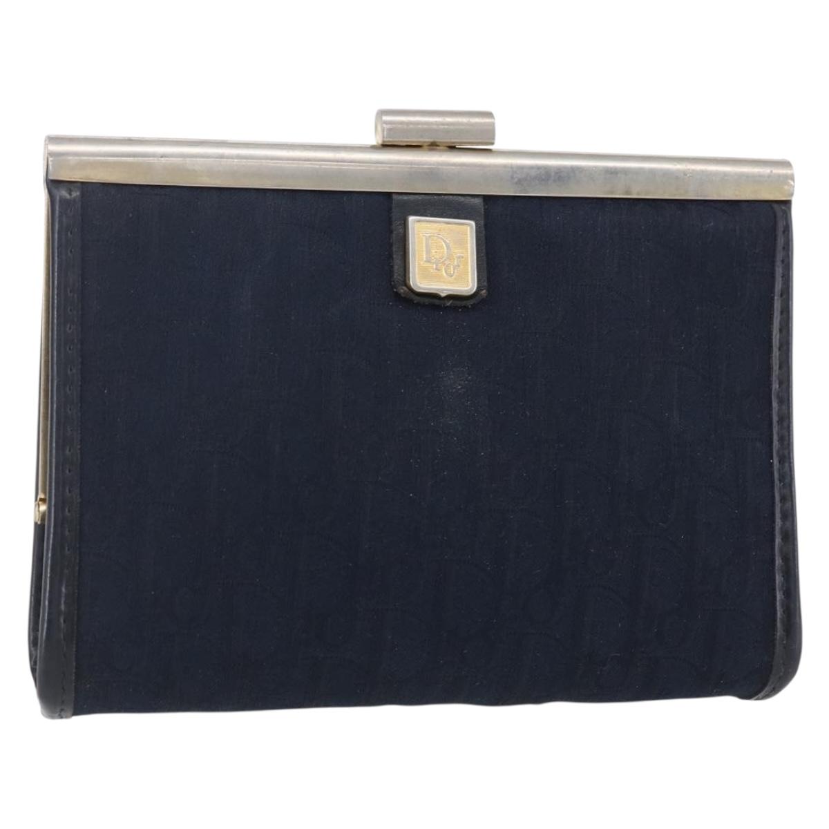 Christian Dior Trotter Canvas Mini Clutch Bag Navy Gold Auth mr1614