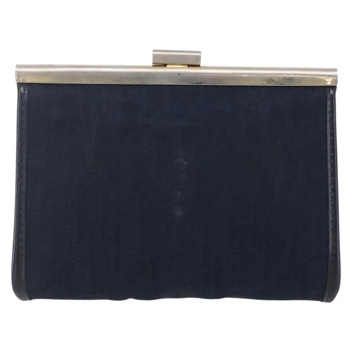 Christian Dior Trotter Canvas Mini Clutch Bag Navy Gold Auth mr1614