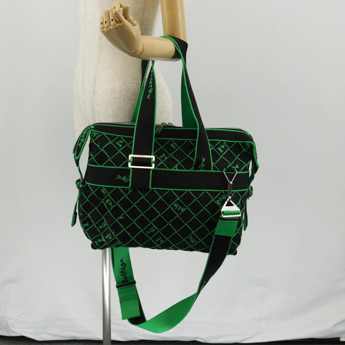 BOTTEGA VENETA Hand Bag Canvas 2way Green Black Silver Auth mr1618M