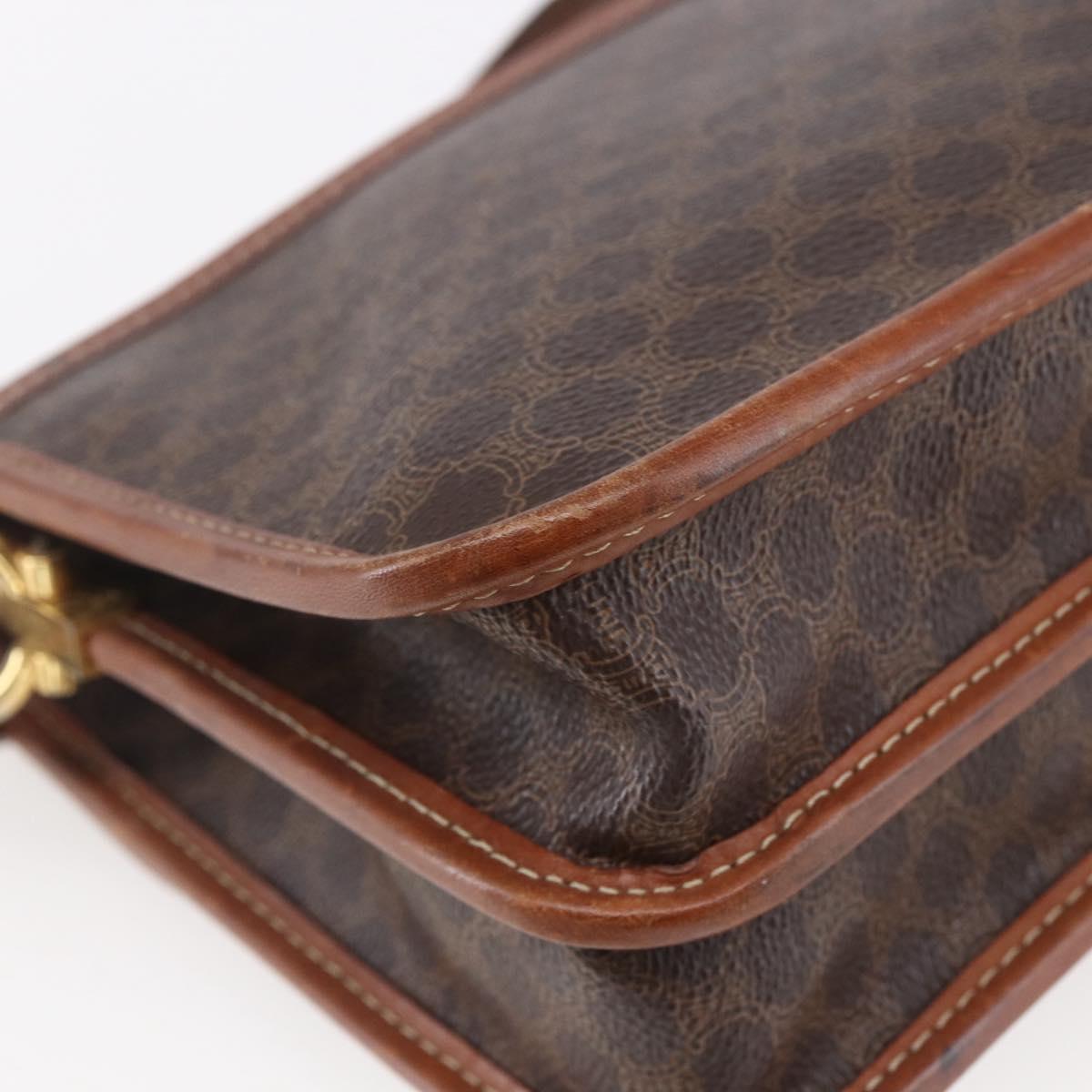 CELINE Macadam Canvas Shoulder Bag PVC Leather Brown Gold Auth mr1621