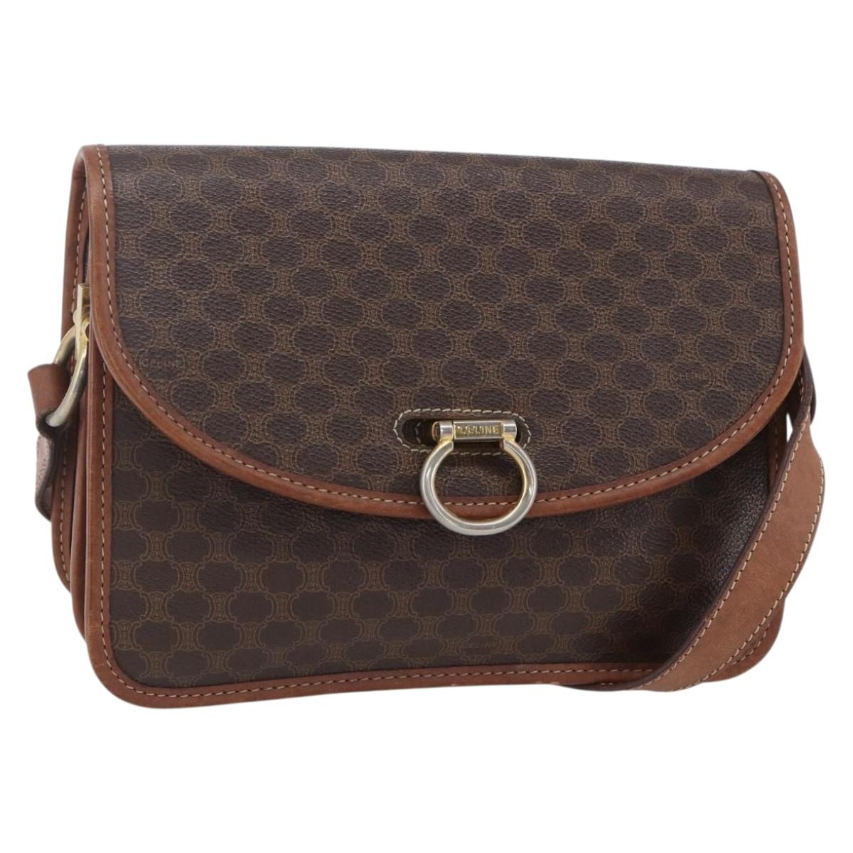 CELINE Macadam Canvas Shoulder Bag PVC Leather Brown Gold Auth mr1621