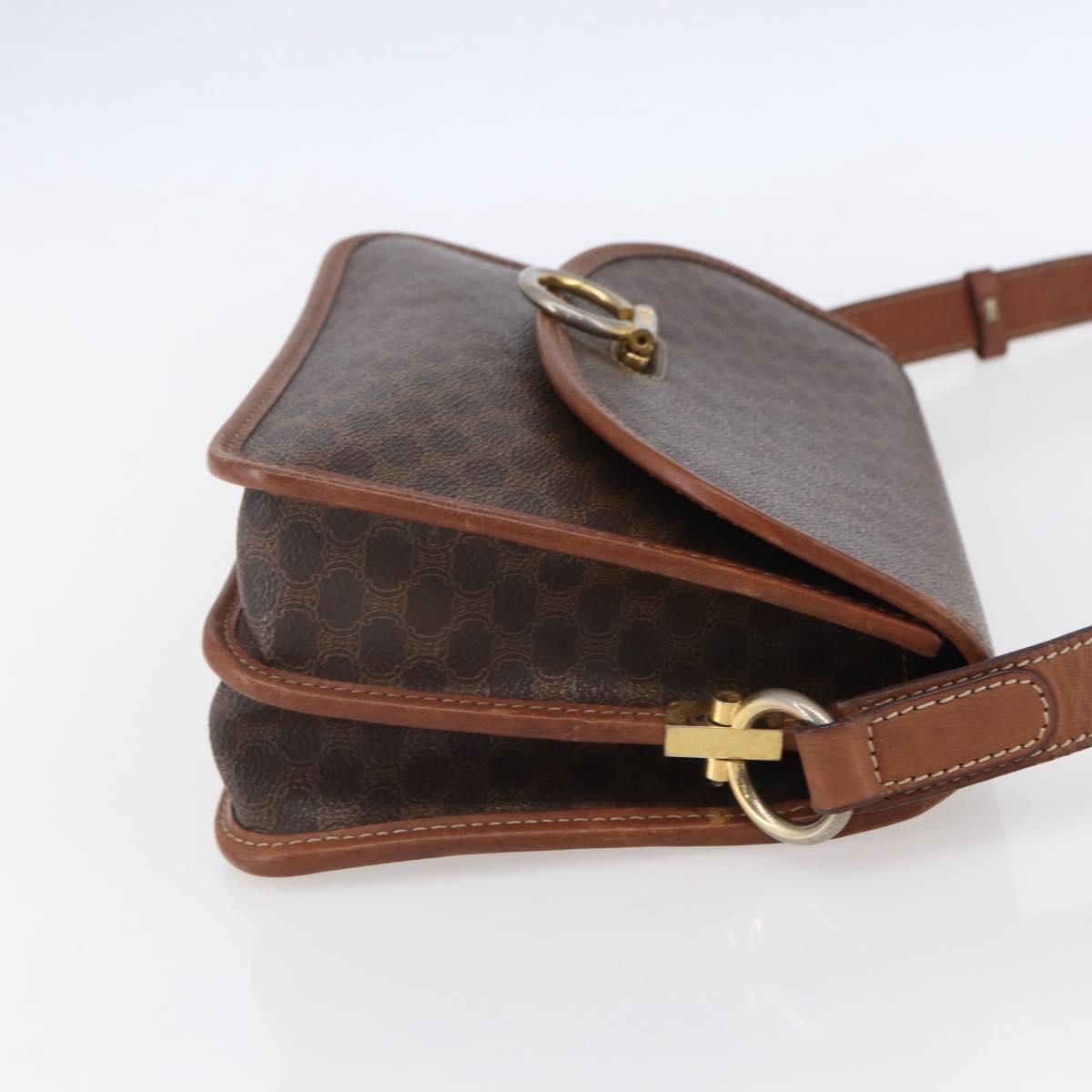 CELINE Macadam Canvas Shoulder Bag PVC Leather Brown Gold Auth mr1621