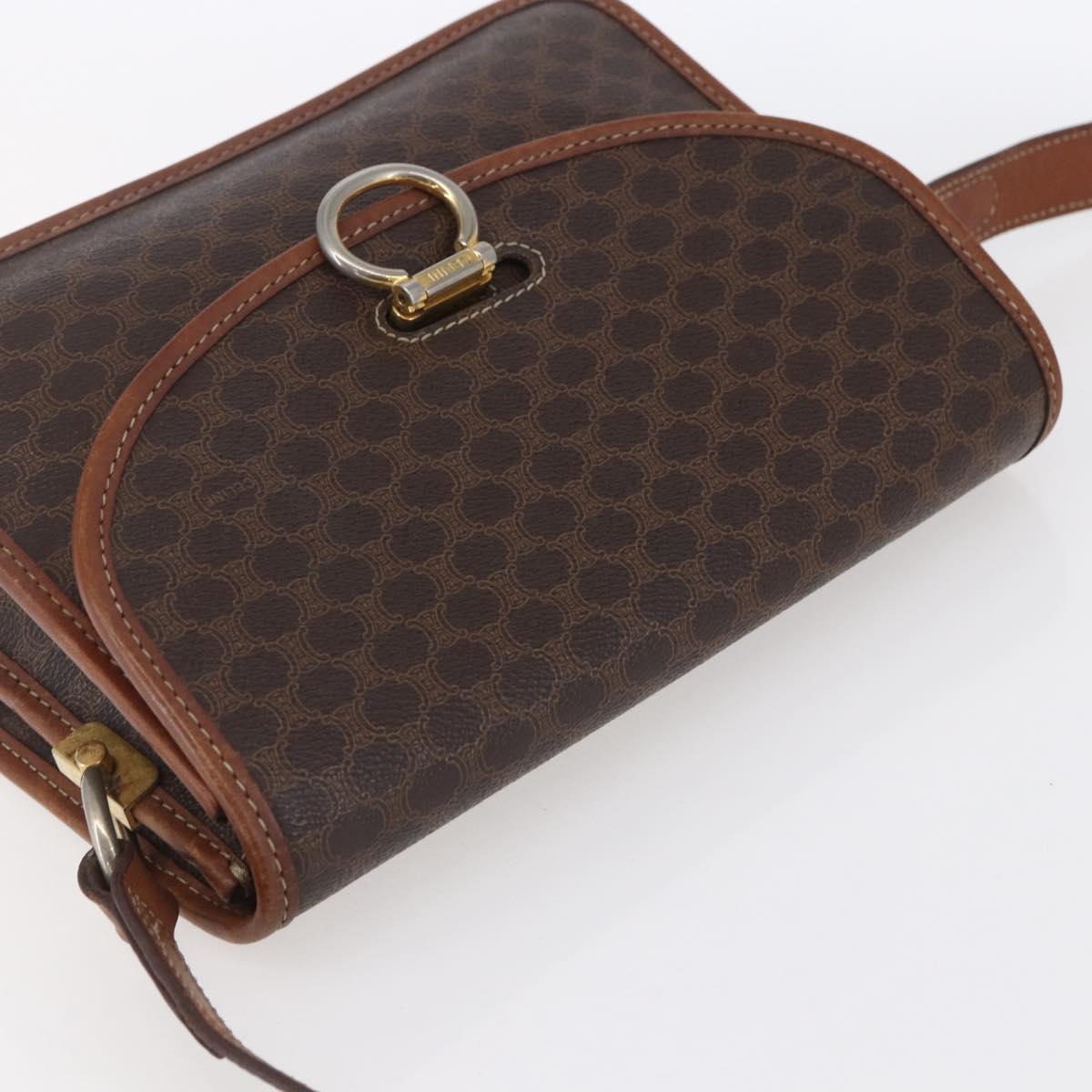 CELINE Macadam Canvas Shoulder Bag PVC Leather Brown Gold Auth mr1621