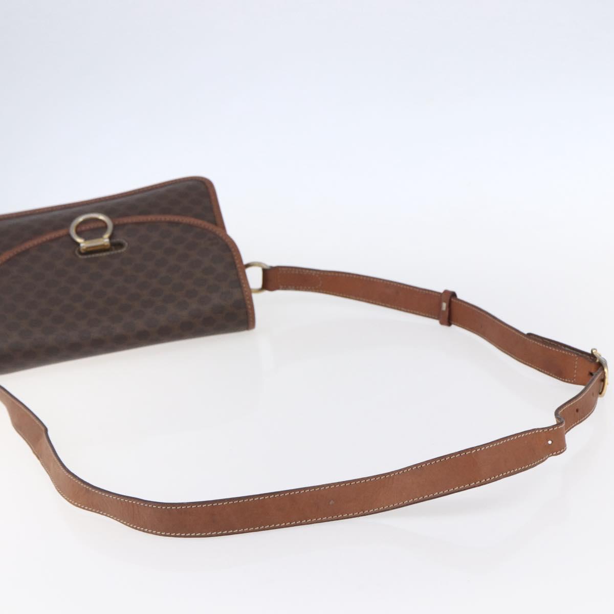 CELINE Macadam Canvas Shoulder Bag PVC Leather Brown Gold Auth mr1621