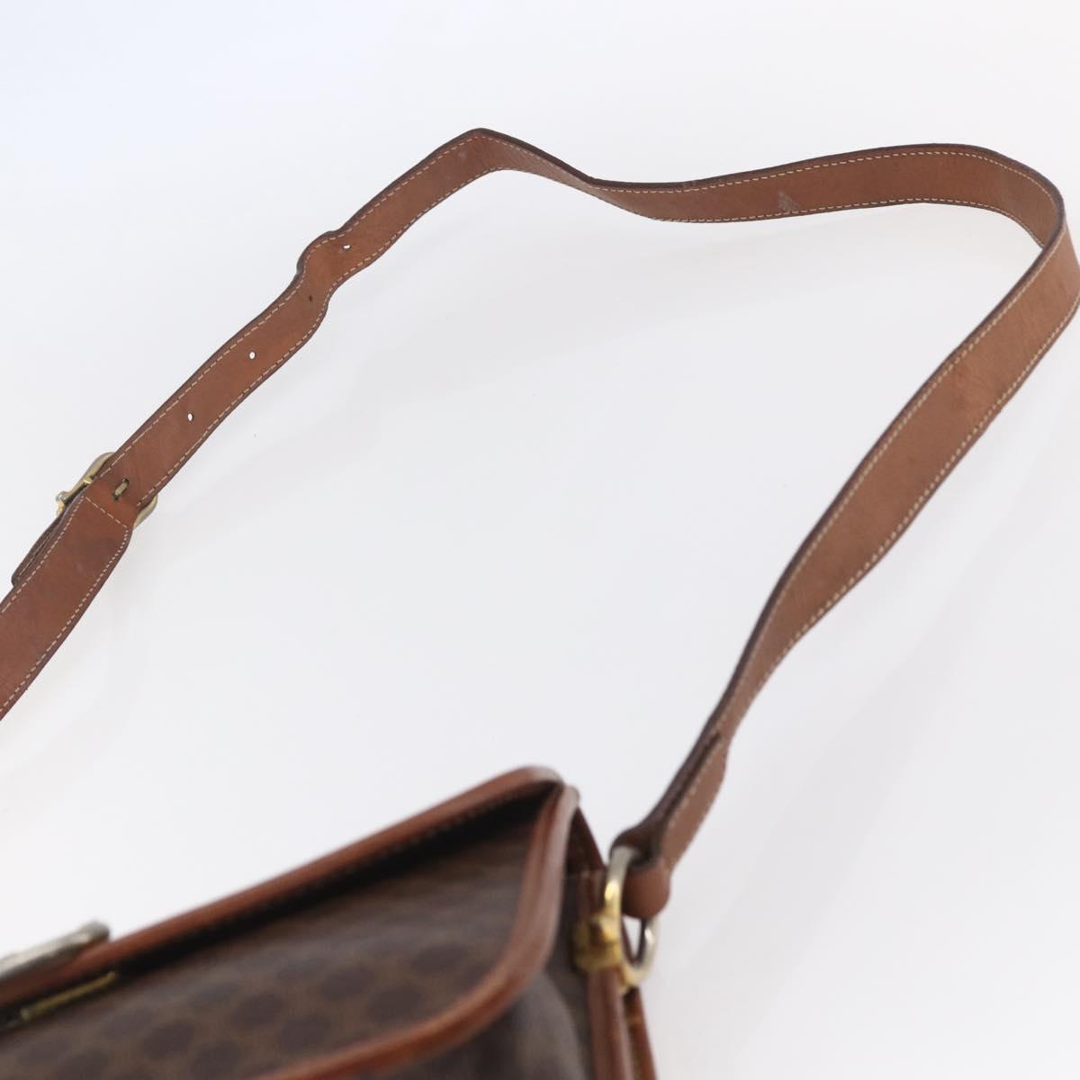 CELINE Macadam Canvas Shoulder Bag PVC Leather Brown Gold Auth mr1621