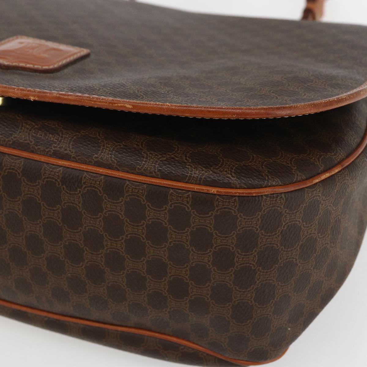 CELINE Macadam Canvas Shoulder Bag PVC Leather Brown Gold Auth mr1622
