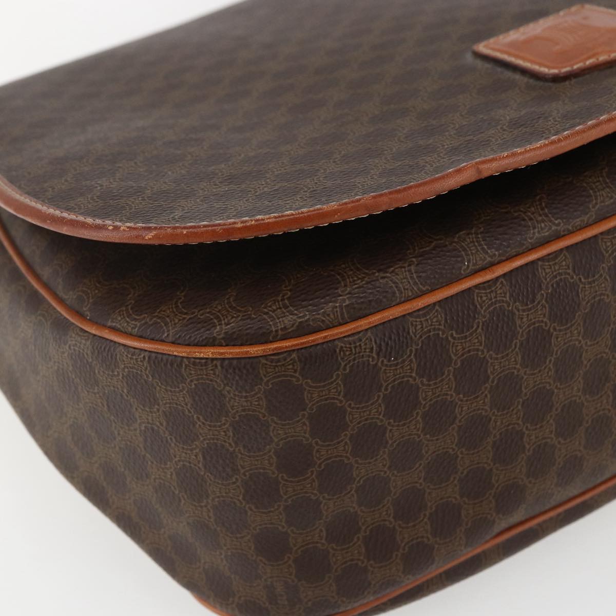 CELINE Macadam Canvas Shoulder Bag PVC Leather Brown Gold Auth mr1622