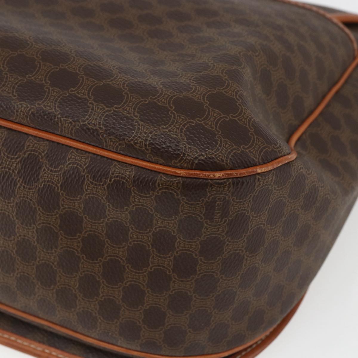 CELINE Macadam Canvas Shoulder Bag PVC Leather Brown Gold Auth mr1622