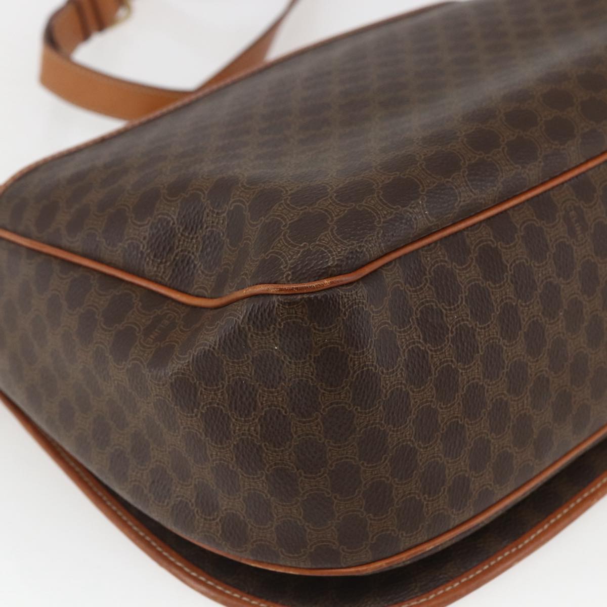 CELINE Macadam Canvas Shoulder Bag PVC Leather Brown Gold Auth mr1622