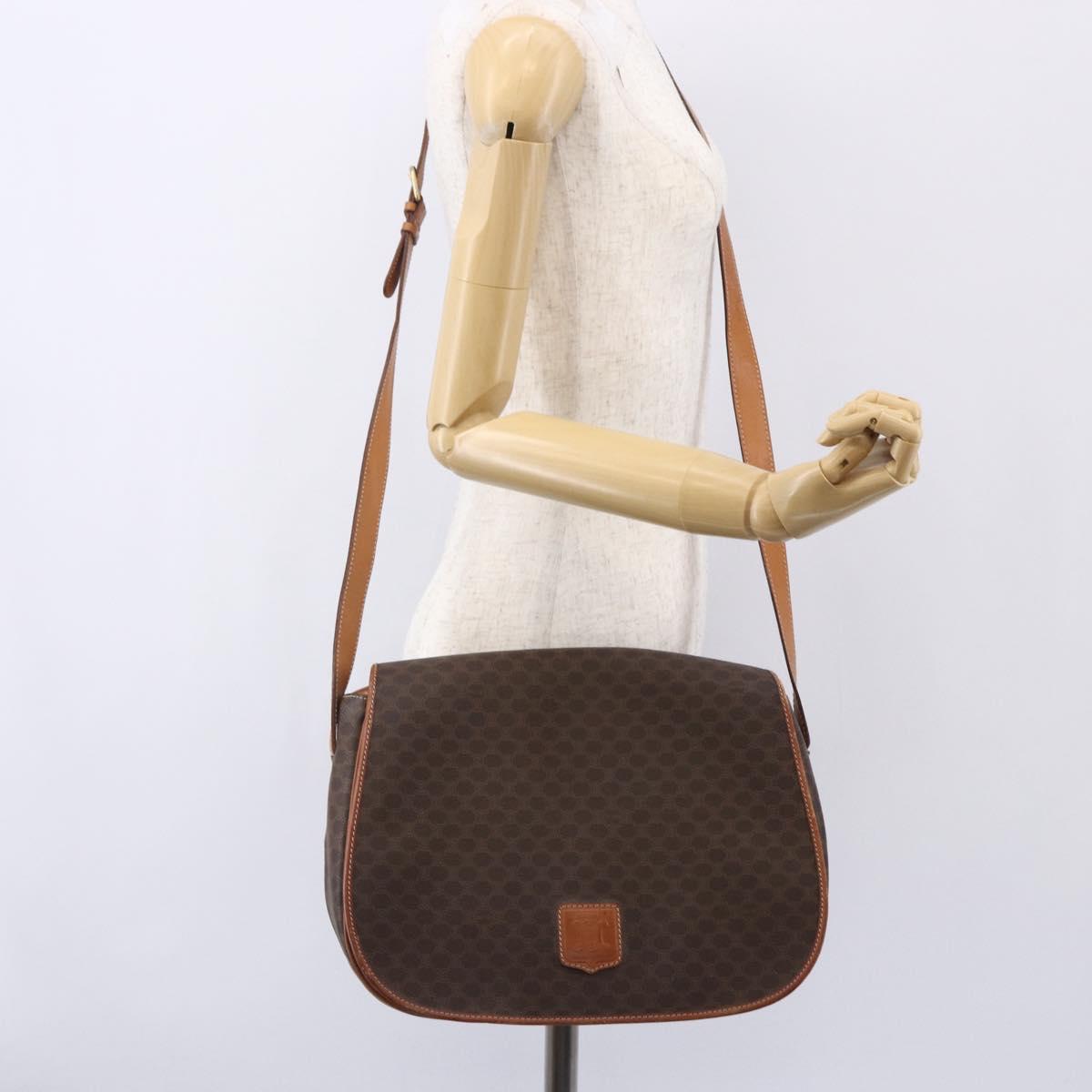 CELINE Macadam Canvas Shoulder Bag PVC Leather Brown Gold Auth mr1622