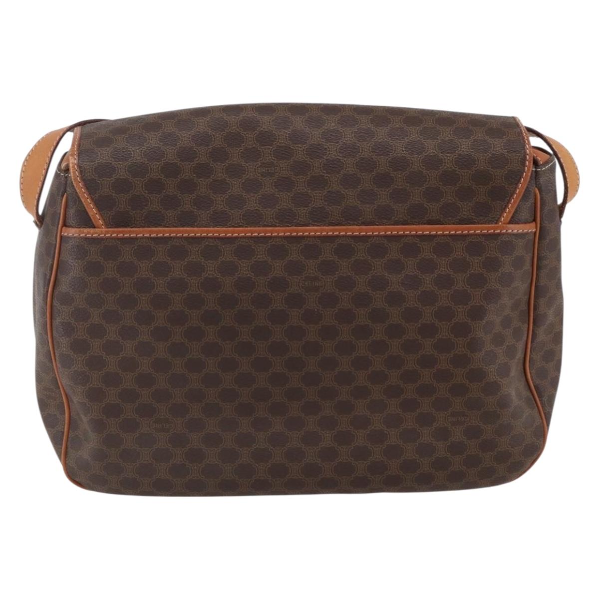 CELINE Macadam Canvas Shoulder Bag PVC Leather Brown Gold Auth mr1622