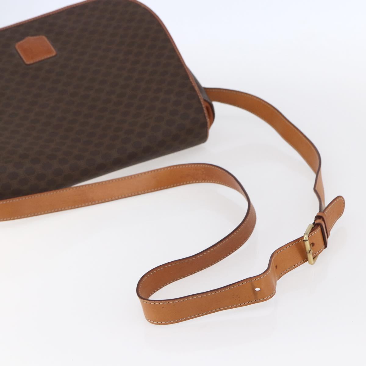 CELINE Macadam Canvas Shoulder Bag PVC Leather Brown Gold Auth mr1622