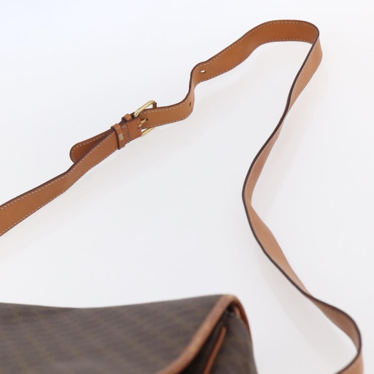CELINE Macadam Canvas Shoulder Bag PVC Leather Brown Gold Auth mr1622