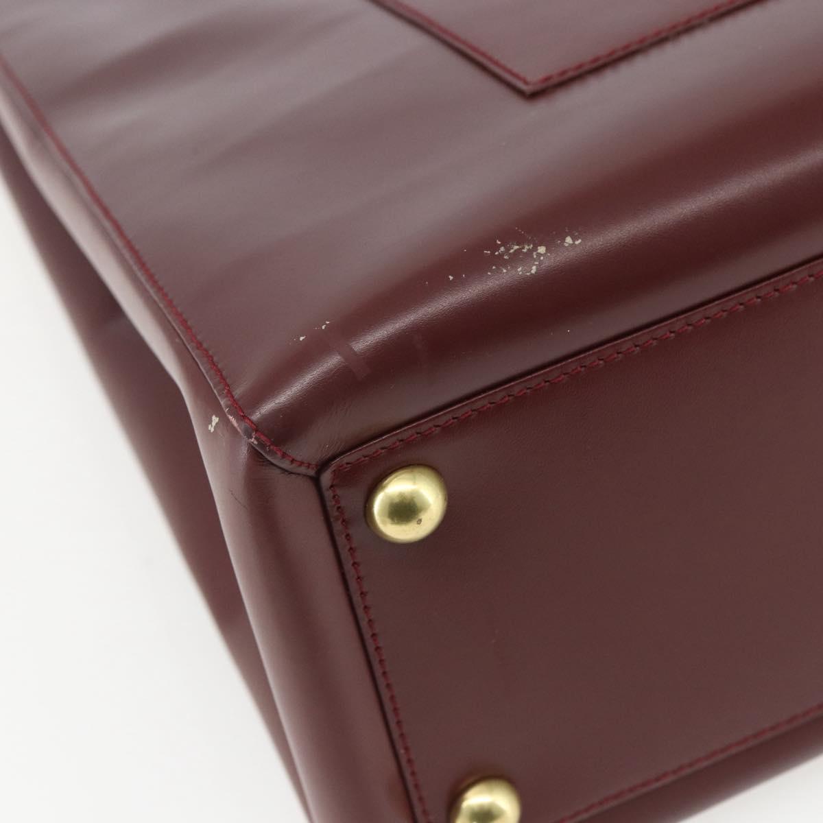 CARTIER Tote Bag Leather Bordeaux Gold Auth mr1623