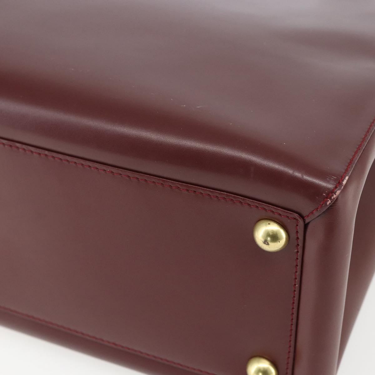 CARTIER Tote Bag Leather Bordeaux Gold Auth mr1623