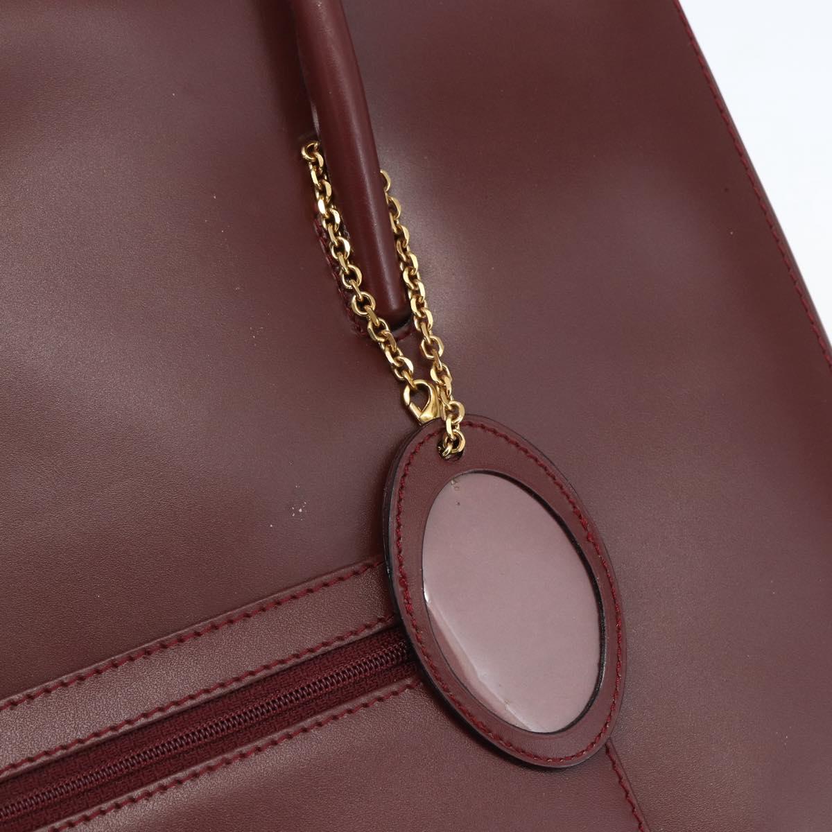 CARTIER Tote Bag Leather Bordeaux Gold Auth mr1623