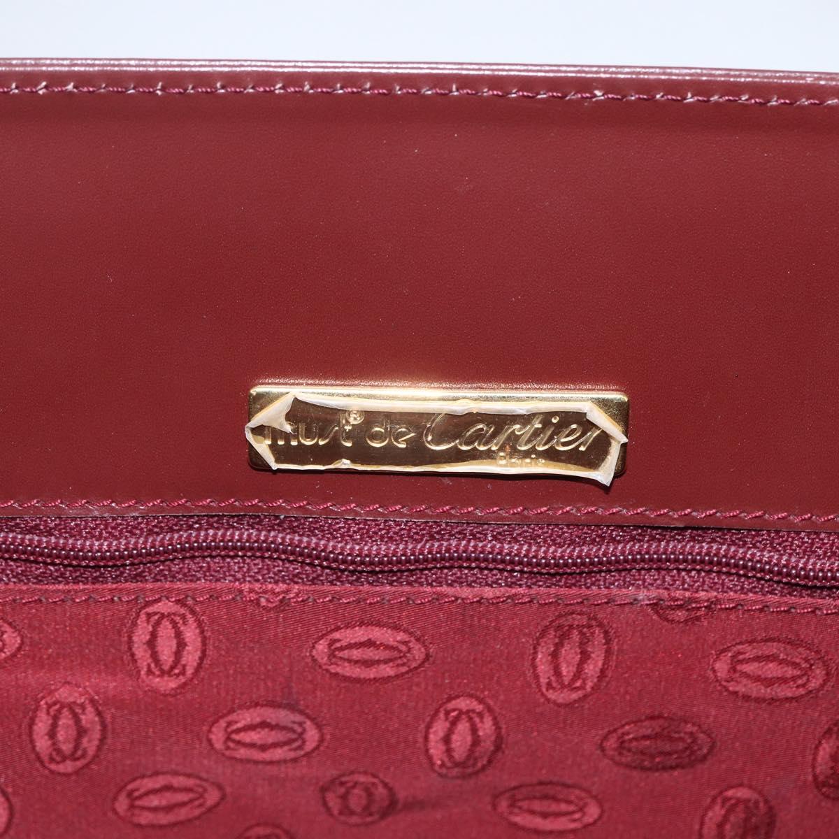 CARTIER Tote Bag Leather Bordeaux Gold Auth mr1623