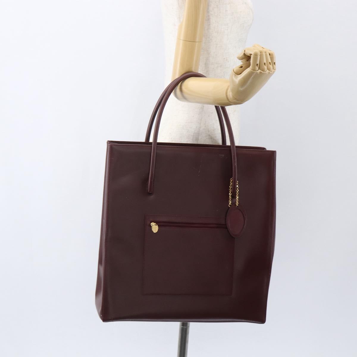 CARTIER Tote Bag Leather Bordeaux Gold Auth mr1623