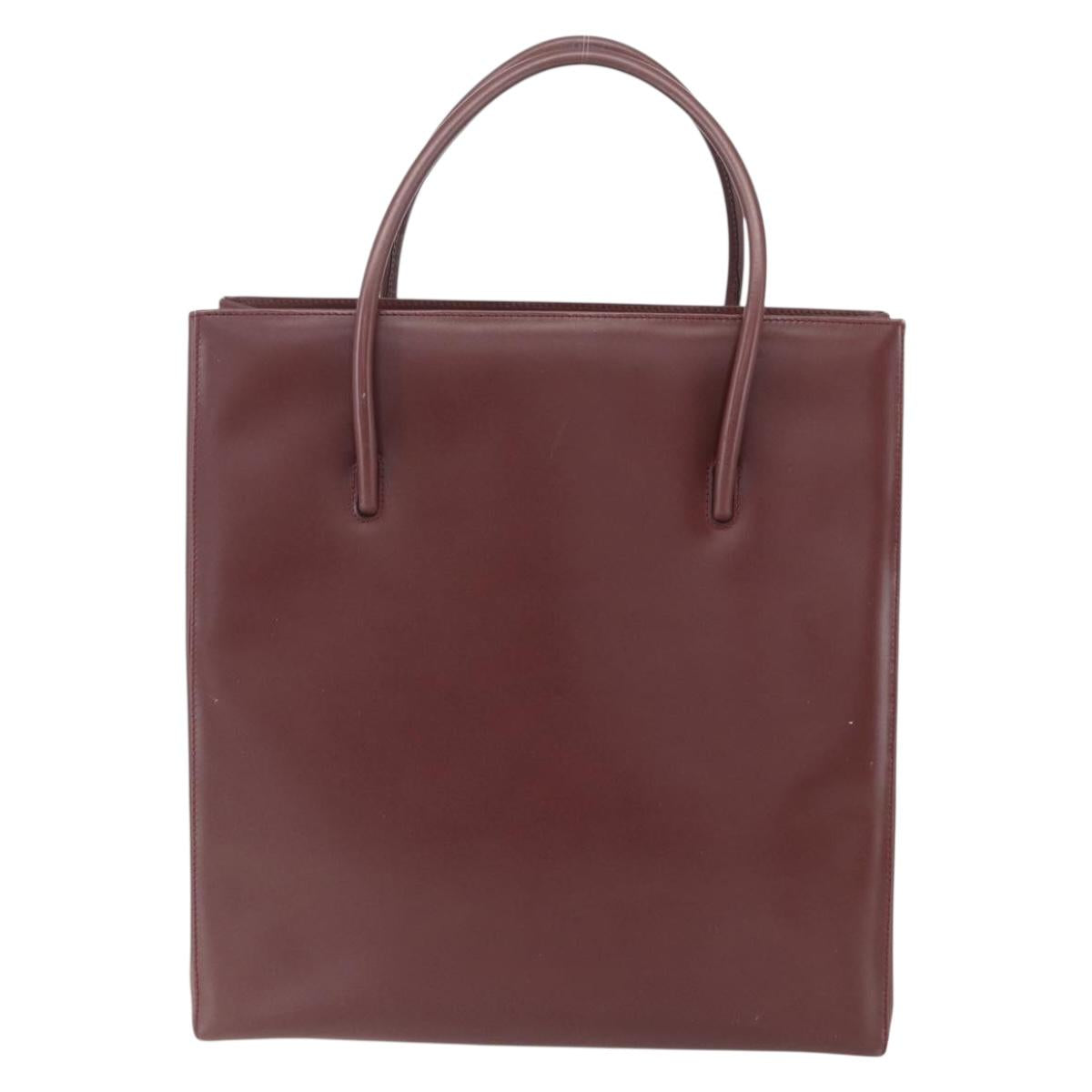 CARTIER Tote Bag Leather Bordeaux Gold Auth mr1623